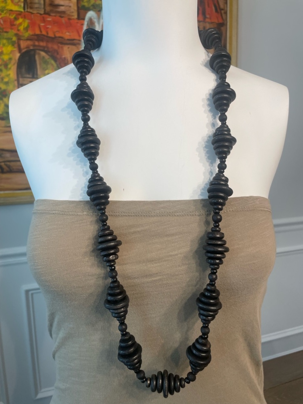 Black Statement Stacked Beaded Necklace - Picture 2 of 5